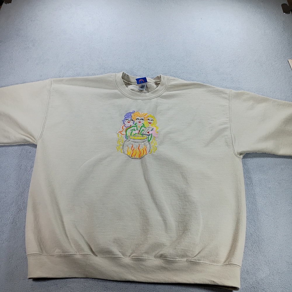Alla Luna Baby Womens Hocus Pocus Witch Sweatshirt Tan XL Embroidered